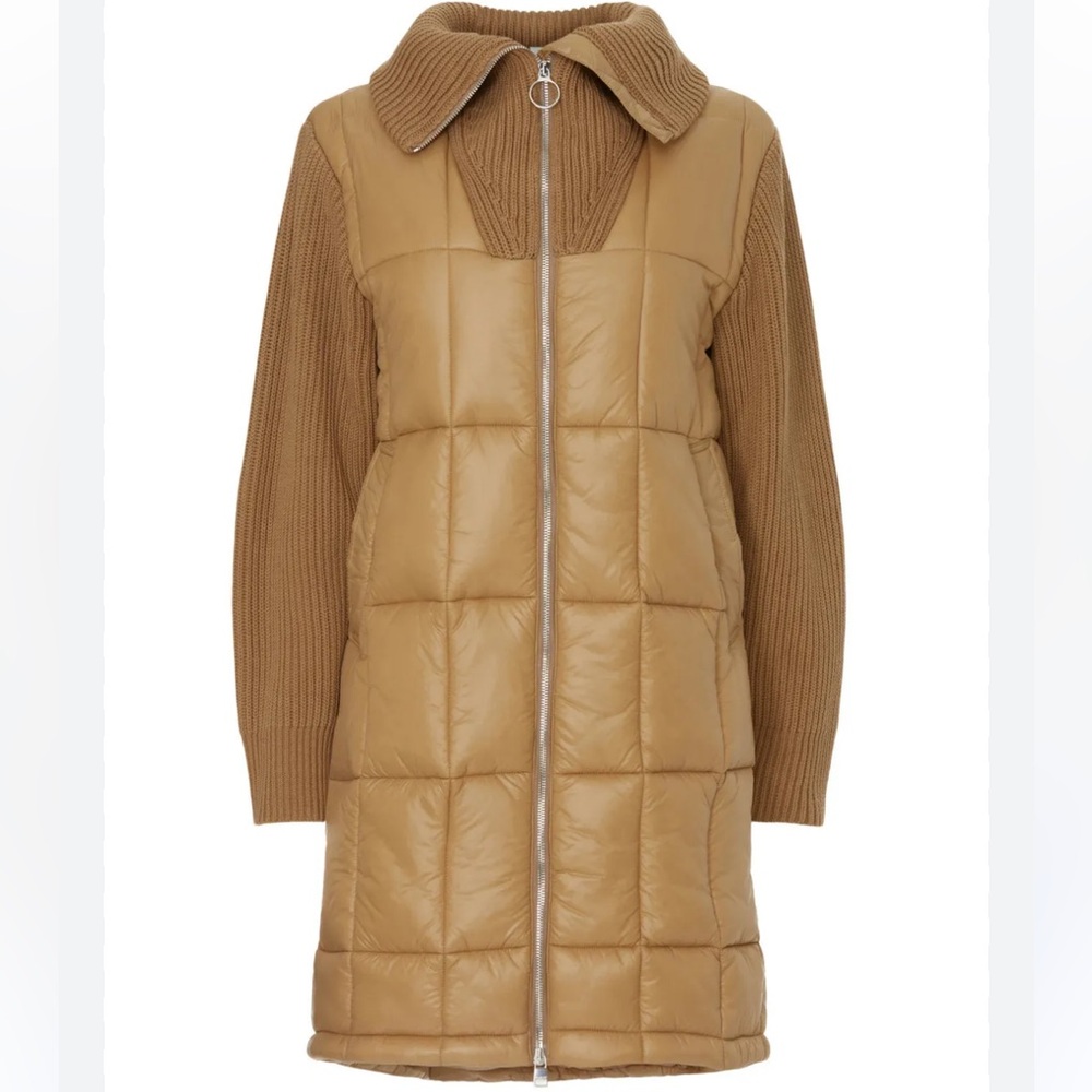 Varley Mayten Long Quilted Puffer Jacket Tan Medium